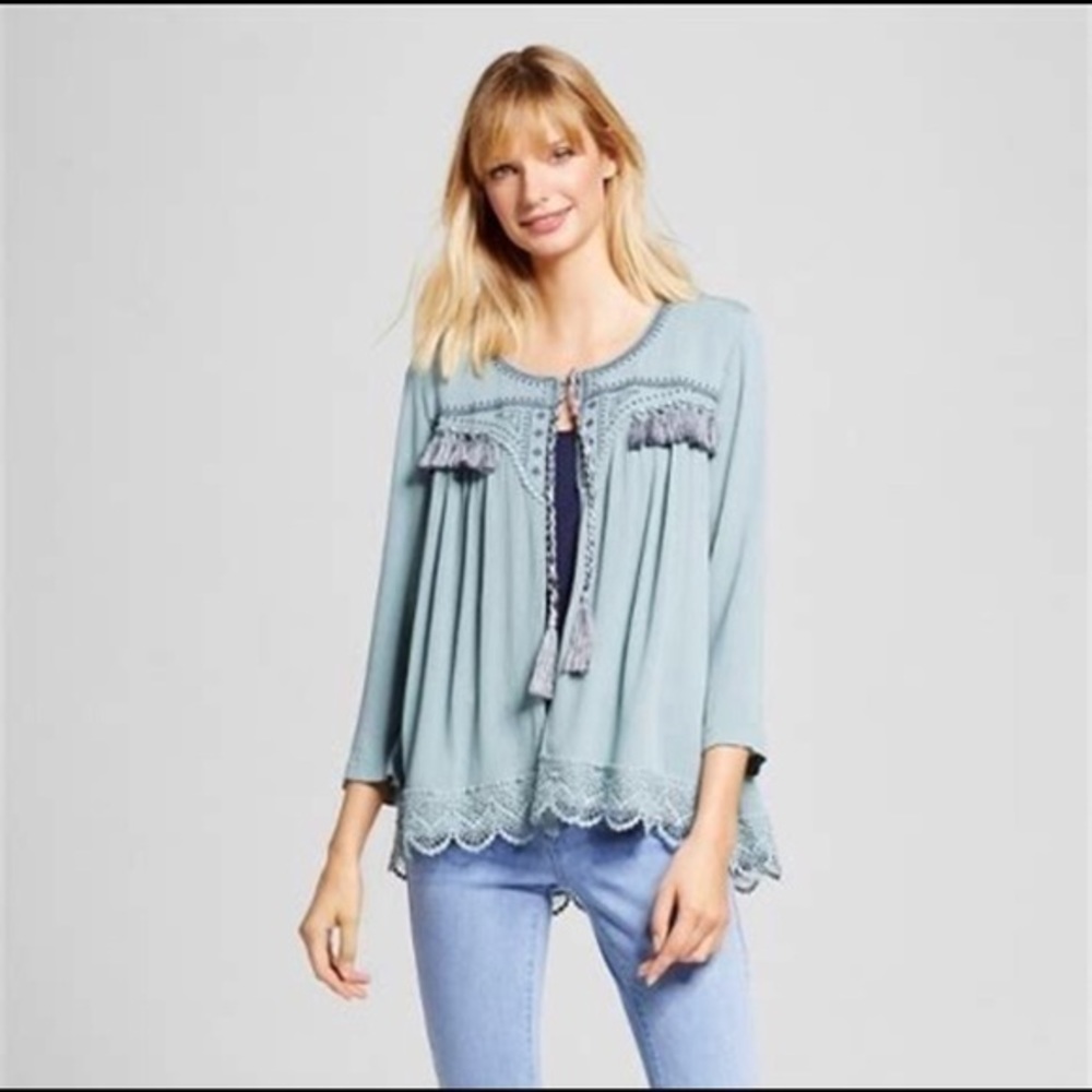 Knox Rose green tassel jacket cardigan Size XS